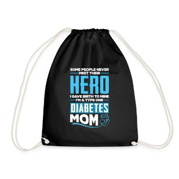 T1D Diabetes Typ 1 Diabetiker Geschenk - Turnbeutel - Schwarz - Vorne