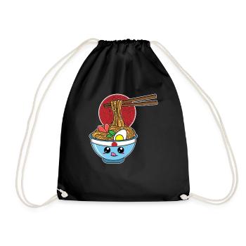 Ramen Noodle Kitsune Fox Kawaii Anime Tokyo Japan - Drawstring Bag - black - Front