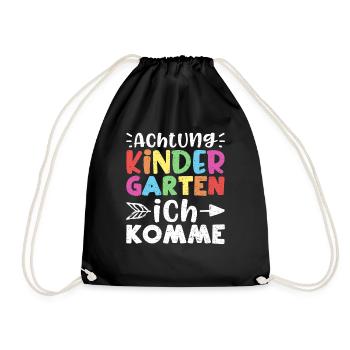 Achtung Kindergarten Ich Komme - Kindergarten - Turnbeutel - Schwarz - Vorne
