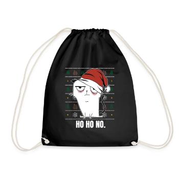 Ho Ho No Cat Ugly Christmas Sweater - Drawstring Bag - black - Front