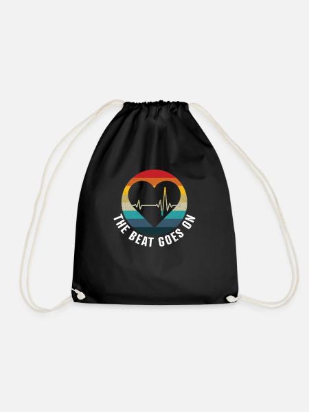 The beat goes on - heart attack survivor get well - Drawstring Bag - black