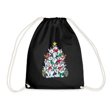 Sibirischer Husky Weihnachtsbaum Weihnachten Gesch - Turnbeutel - Schwarz - Vorne