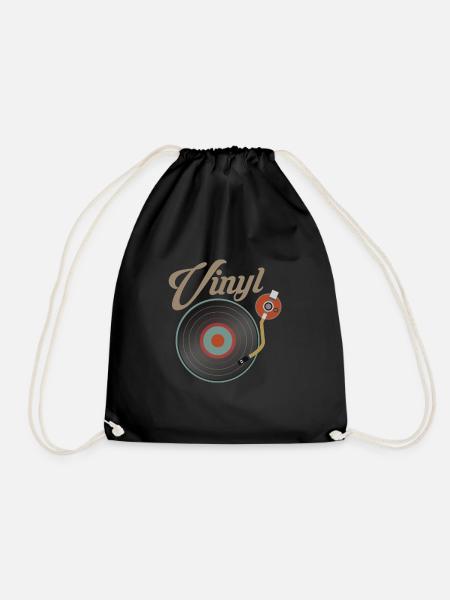 Vinyl Record Turntable Music Record DJ - Drawstring Bag - black