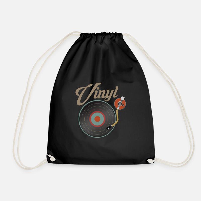 Vinyl Record Turntable Music Record DJ - Drawstring Bag - black