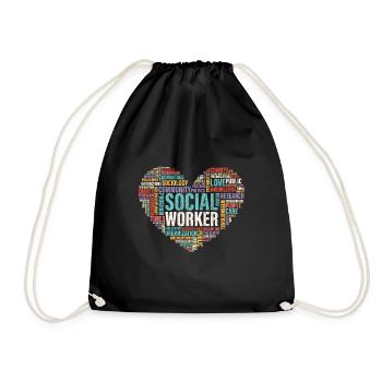Social worker gift heart social work social pa - Drawstring Bag - black - Front