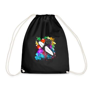Colorful surfboard girl vacation water sports beach - Drawstring Bag - black - Front