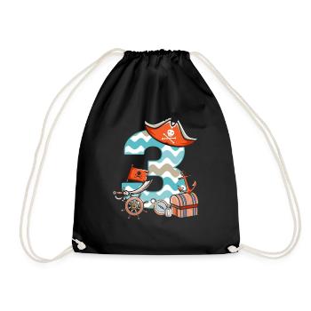 3 pirate children's birthday 3 years boy - Drawstring Bag - black - Front