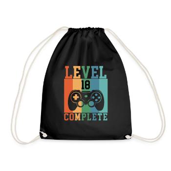 Level 18 Complete 18th birthday gaming - Drawstring Bag - black - Front