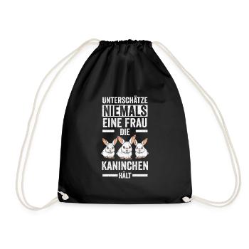 Hase Kaninchen Zwergkaninchen Häschen Geschenk - Turnbeutel - Schwarz - Vorne