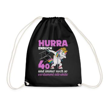 40. Geburtstag 40 Jahre Einhorn mit Rollator Stock - Turnbeutel - Schwarz - Vorne
