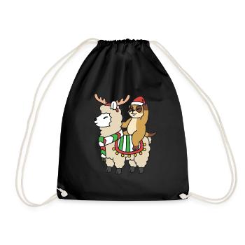 Suricate de Noël chevauche un lama avec un renne - Sac de sport léger - noir - Devant
