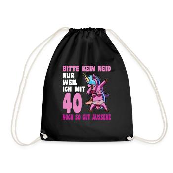 40. Geburtstag 40 Jahre dabbing Einhorn Geschenk - Turnbeutel - Schwarz - Vorne