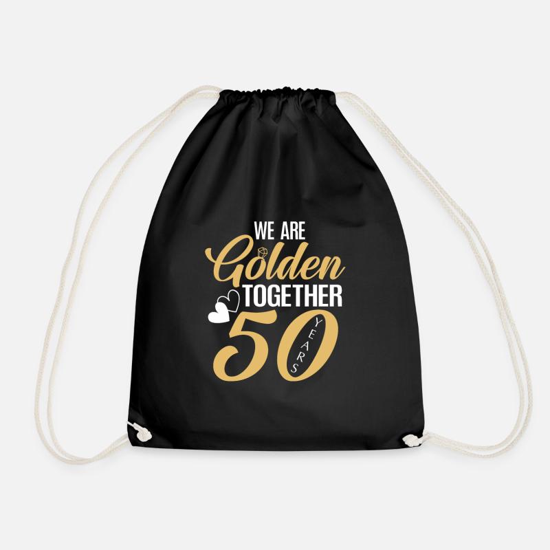 50th wedding anniversary 50 years golden couple - Drawstring Bag - black
