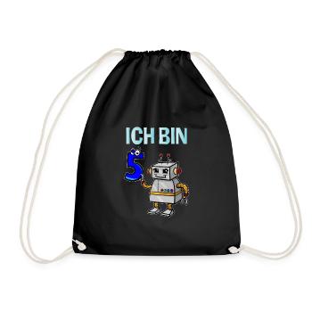 Lustiges Ich bin 5 Roboter Kindergeburtstag - Turnbeutel - Schwarz - Vorne
