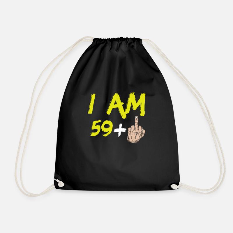 60th Birthday Gift Ideas Funny 59+ Men Women - Drawstring Bag - black
