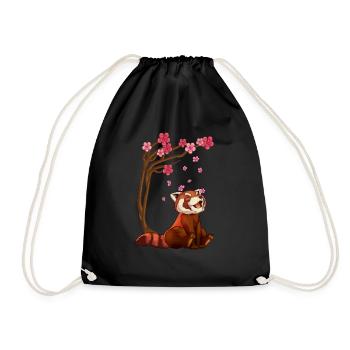 Red Panda Bear & Cherry Blossom Art - Drawstring Bag - black - Front