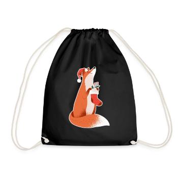 Fox Santa Hat Christmas Fox Ladies - Drawstring Bag - black - Front