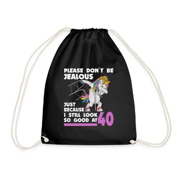 40th birthday 40 years unicorn with rollator stick - Drawstring Bag - black - Front