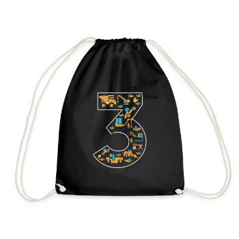 Kids 3rd Birthday Bulldozer Excavator 3 Year Old - Drawstring Bag - black - Front