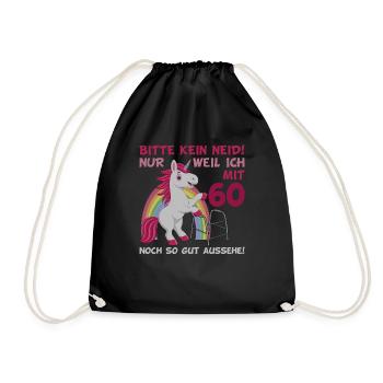 60. Geburtstag 60 Jahre Einhorn mit Rollator Stock - Turnbeutel - Schwarz - Vorne