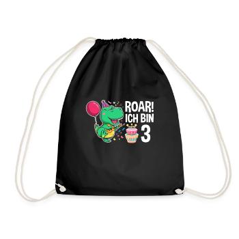 3rd birthday boy 3 years dinosaur T Rex - Drawstring Bag - black - Front