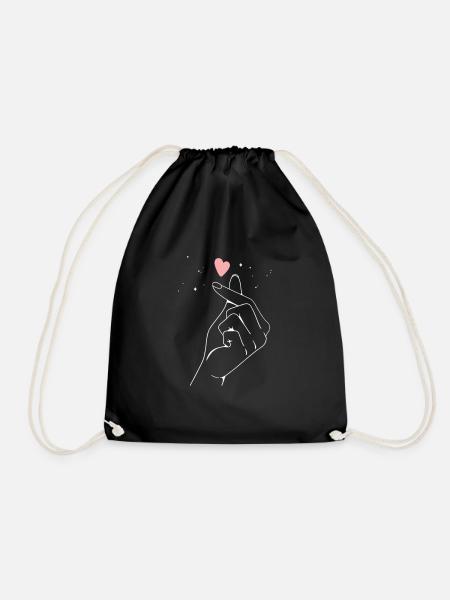 Kpop Drama Korean Finger Heart Saranghae - Drawstring Bag - black