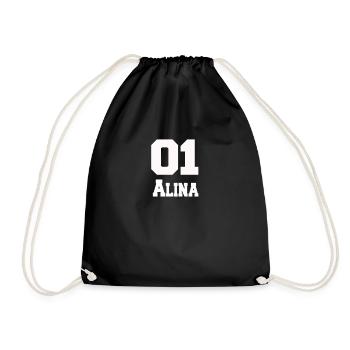 Name Tshirt Alina first name name Nameday present - Drawstring Bag - black - Front
