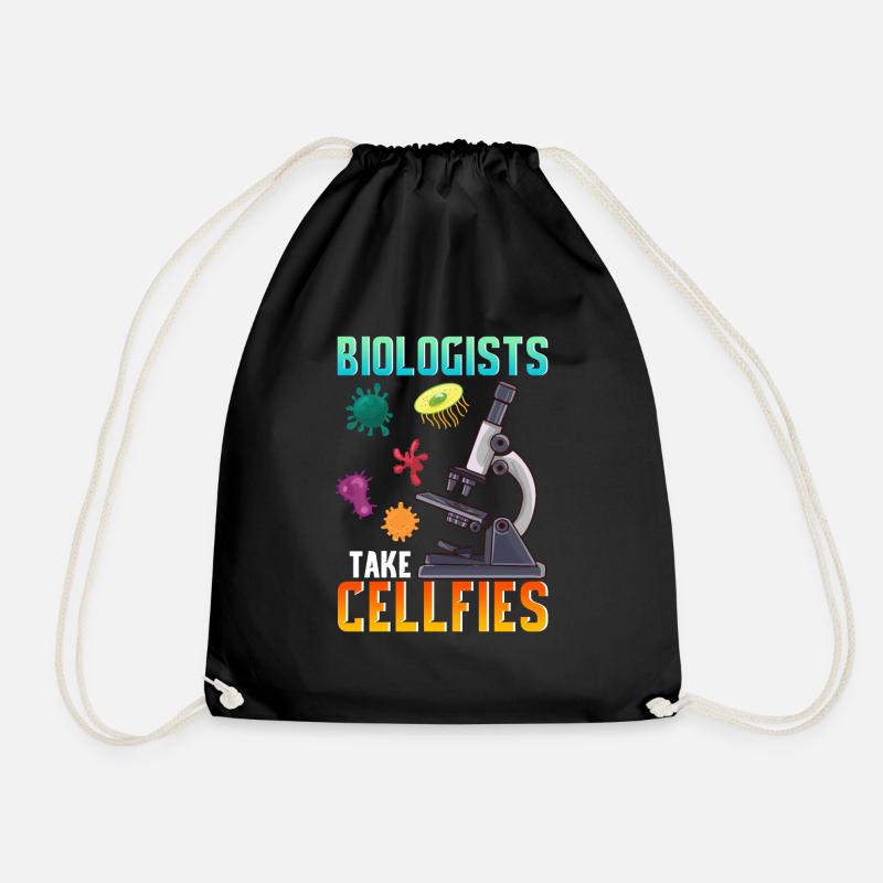 Cute Biologists Take Cellfies Selfies Biology Pun - Drawstring Bag - black
