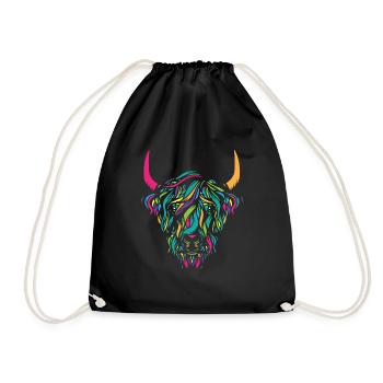 Highland Cow Animal Print Colorful Cow Lover Gift - Drawstring Bag - black - Front