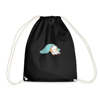 Cute hamster bookworm books - Drawstring Bag - black - Front