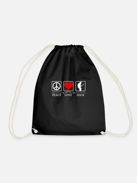 Peace love rock and roll rock and roll - Drawstring Bag - black