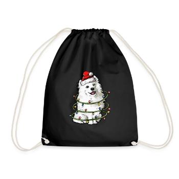 Samoyed Santa Christmas Tree Lights - Drawstring Bag - black - Front