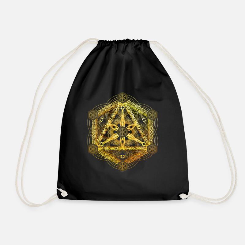 Interdimensional Tesseract Gold Sacred Geometry - Drawstring Bag - black