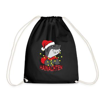 Weihnachten Lustig Hainachten Lustiger Hai - Turnbeutel - Schwarz - Vorne
