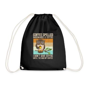 Coffee Spelled Backwards Is EEFFOC Owl Drink - Drawstring Bag - black - Front