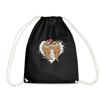 Otter Otters In Love - Drawstring Bag - black - Front