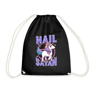 Cute & Funny Hail Satan Unicorn Satanic Metal Pun - Drawstring Bag - black - Front