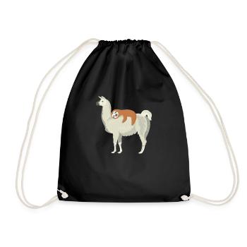 Cute & Funny Sloth Sleeping on Llama - Drawstring Bag - black - Front