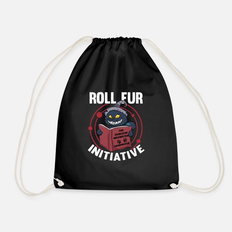 Dungeon Meowster Roll For Initiative D20 RPG - Drawstring Bag - black