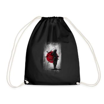 Samurai vor Japan Flagge Raben und Vögel, Schwert - Turnbeutel - Schwarz - Vorne