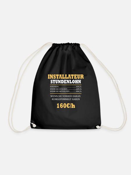 Installateur Stundenlohn Klempner Heizung Berufe - Turnbeutel - Schwarz