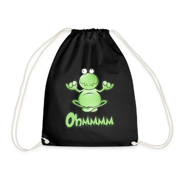 Ohmmm, Yoga, Schneidersitz, meditierender Frosch - Turnbeutel - Schwarz - Vorne