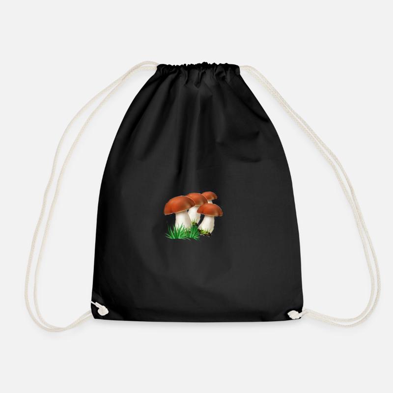 Mushroom Porcini Mushroom Picker Logo as a Gift Idea - Drawstring Bag - black