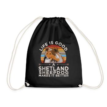 Sheltie Hund Shetland Sheepdog Geschenk - Turnbeutel - Schwarz - Vorne