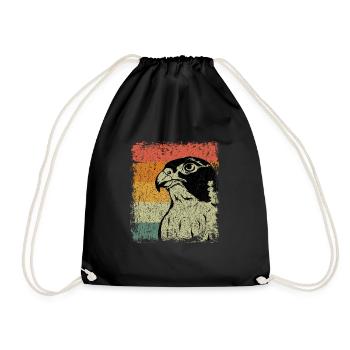 Vintage Falcon Wild Animal Bird Gift - Drawstring Bag - black - Front