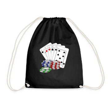 Poker Pokerkarten pokern Pokerface Kartenspiel - Turnbeutel - Schwarz - Vorne