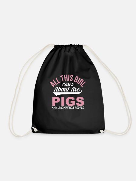 All this girl cares about are pigs and like maybe - Drawstring Bag - black