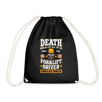 Funny forklift forklift driver gift - Drawstring Bag - black - Front