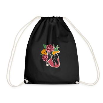 Coeur anatomique et fleurs coeur floral - Sac de sport léger - noir - Devant