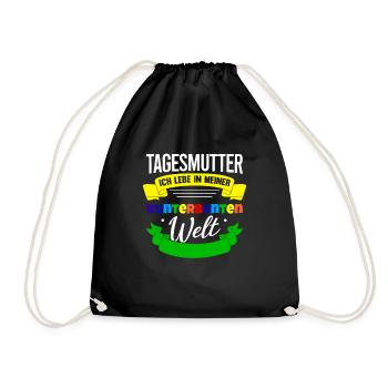 Tagesmutter Geschenk Kunterbunte Welt Tagesmutti - Turnbeutel - Schwarz - Vorne